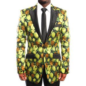Mens Floral Suit Jacket Modern Fit, Yellow Orange and Green